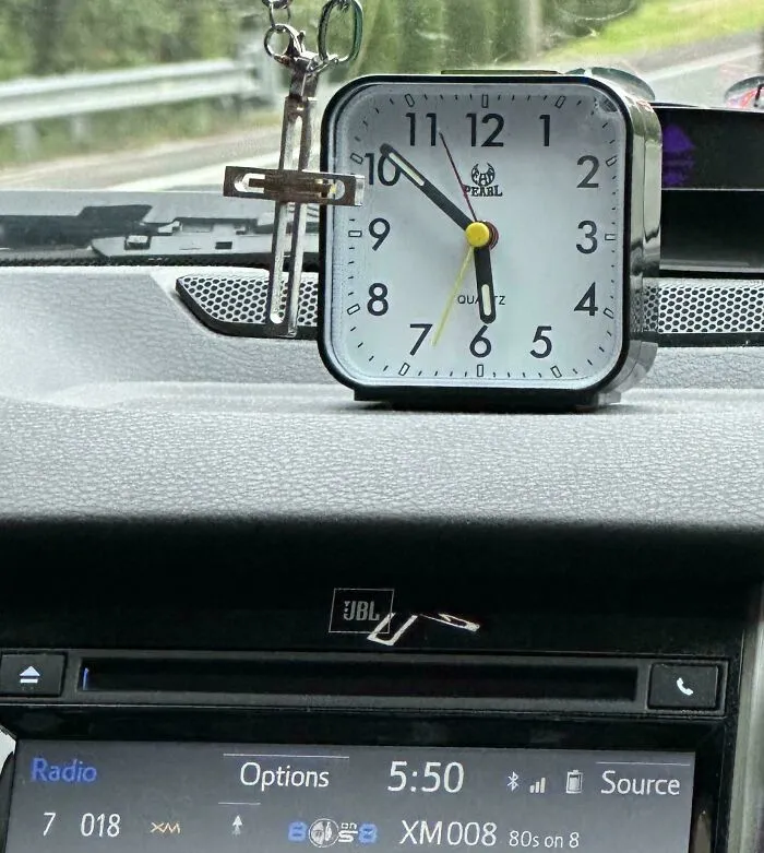 My Dad Has An Analog Clock In His Truck Right Above The Digital Clock