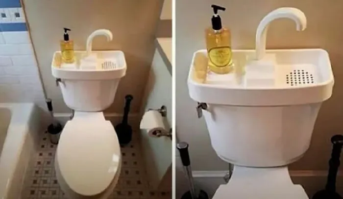 Some Toilets Have A Sink Attached To The Top, So That You Can Re-Use The Water In The Next Flush. Millions Of Liters Of Water Are Saved This Way!