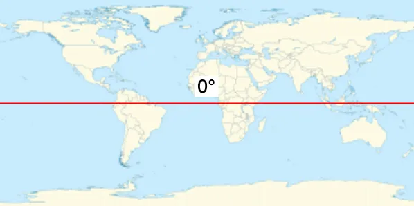 General Geography Knowledge Quiz: A map of Earth with the Equator line dividing the Northern and Southern Hemispheres.