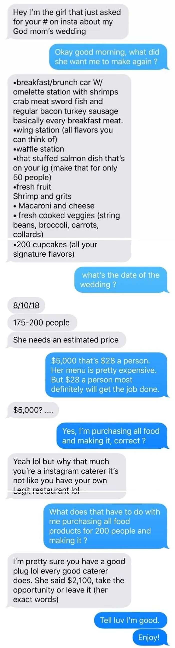 This Gem From 2018 | Severely Lowballing A Wedding Caterer