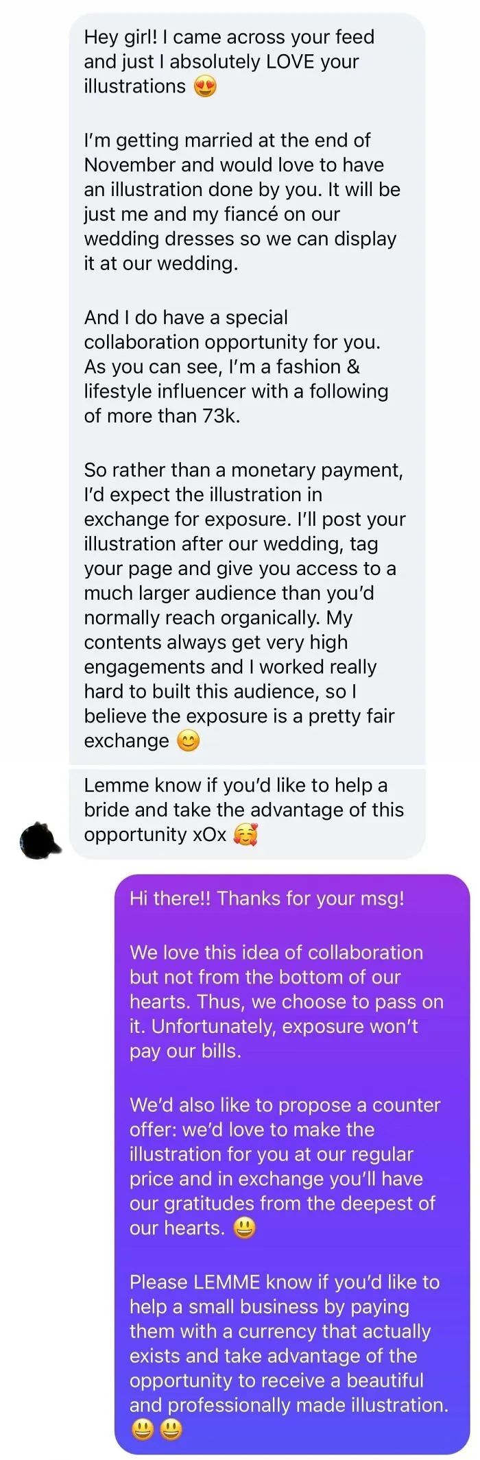 Influencer Bride Thinks She’s Entitled To A Free Artwork