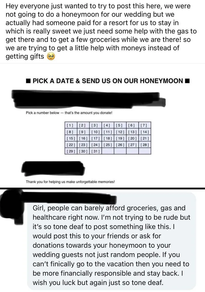 Bride Asks For Donations | In The Town Group Page