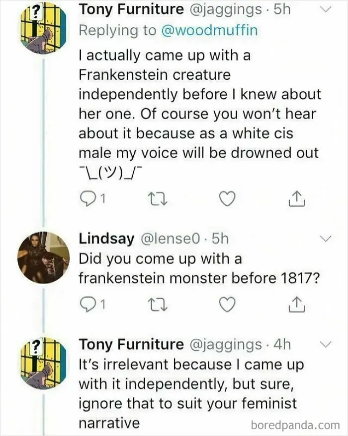Man Independently Comes Up With Idea For Frankenstein, But Is Suppressed By Feminism
