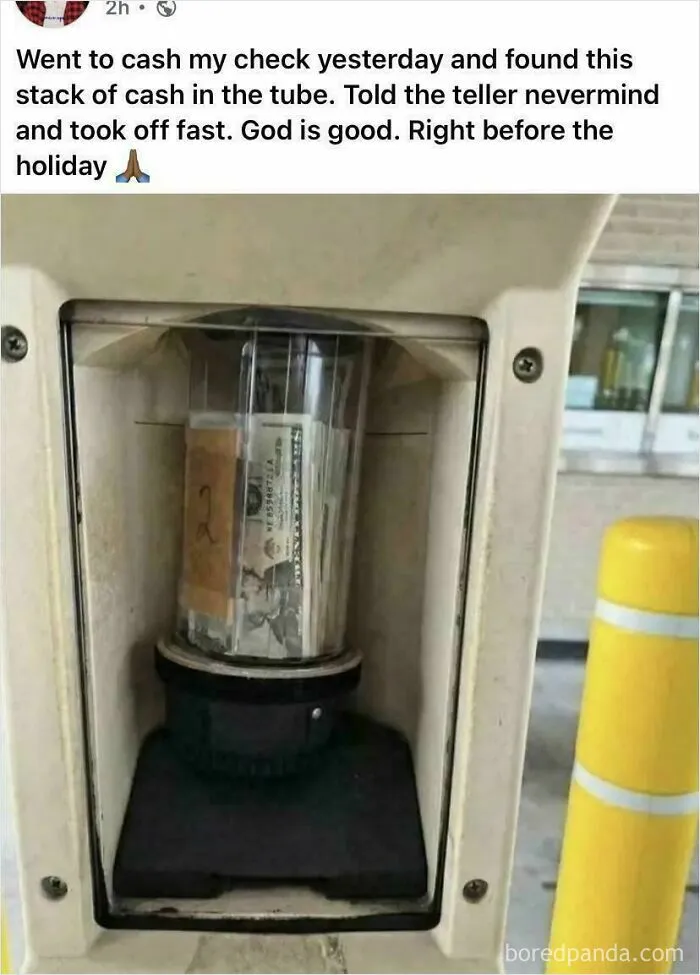 Stack of cash in a tube, an embarrassing lie people spotted on the internet.