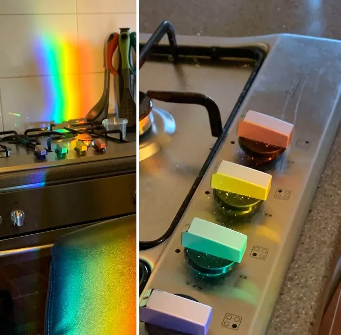 The Sun Shining Through My Fish Tank Aligned Perfectly On Each Knob