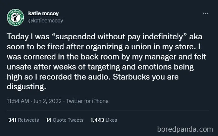 Starbucks Is Disgusting. They're So Scared Of Their Workers That They Illegally Retaliated Against A High School Student