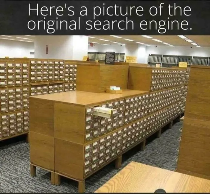 Old library card catalog original search engine symbolizing Gen X childhood