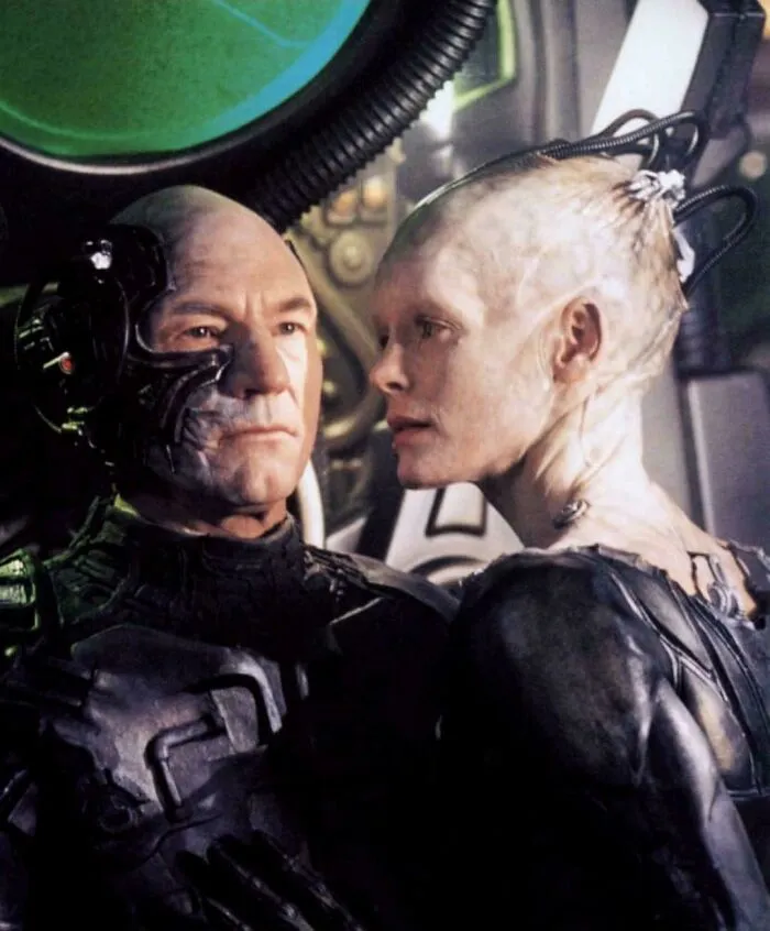 Futuristic cyborg characters from Gen X era sci-fi movie scene