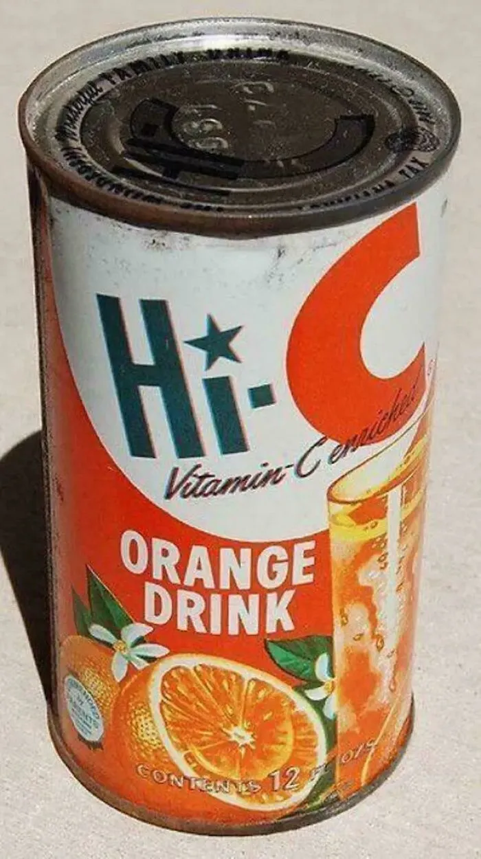 Vintage Hi-C orange drink can with vitamin C label from childhood