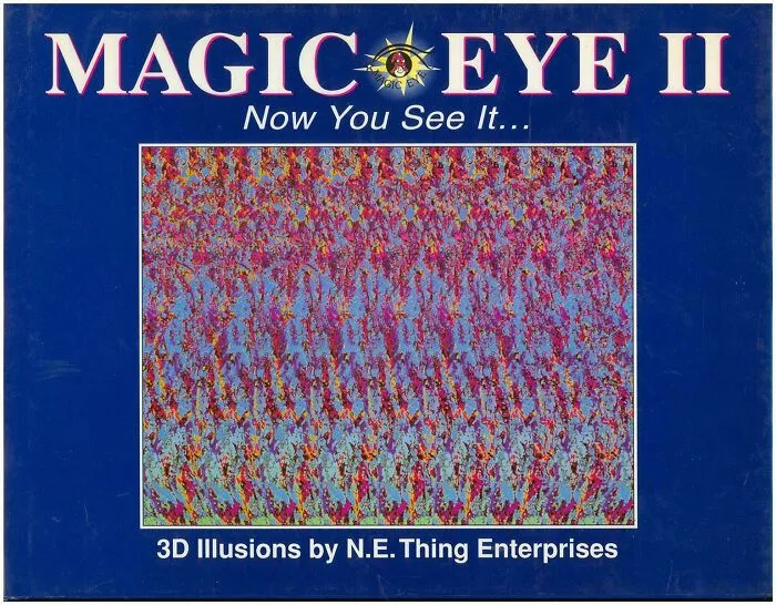 Magic Eye II 3D illusions book cover with colorful stereogram
