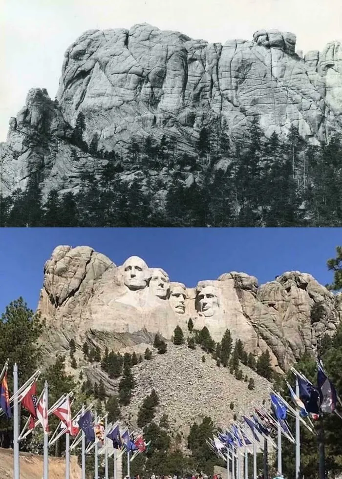 MT. Rushmore Before And After It Was Carved. (1920s And Nowadays)