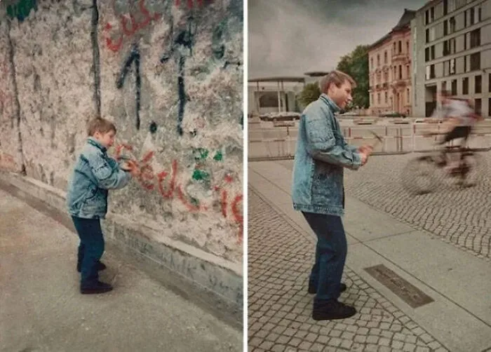 Picture Taken Before And After Destruction Of Berlin Wall