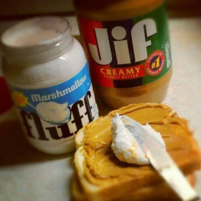 Peanut butter and marshmallow fluff sandwich showing nostalgic childhood tastes