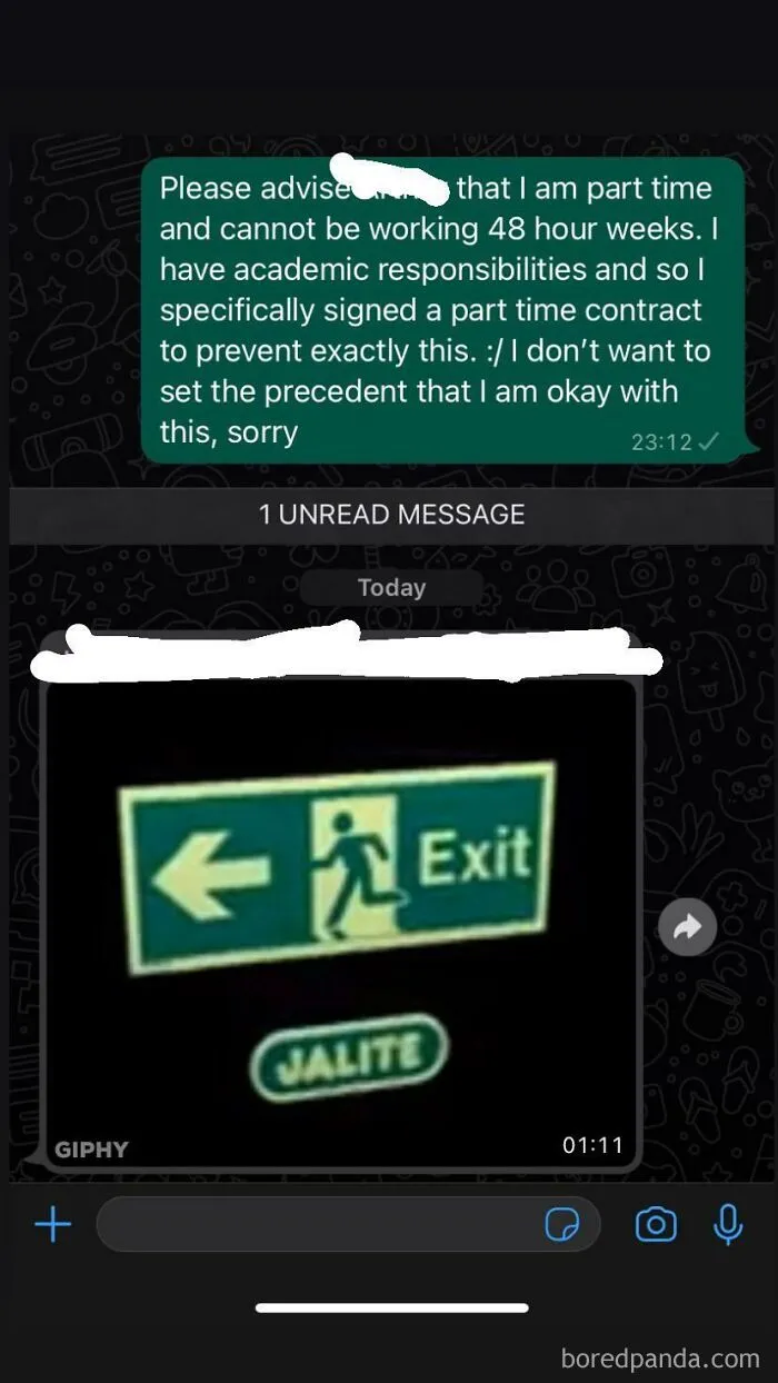 My Contract Is For 25 Hours A Week Part Time And Today I Received This Week’s Schedule. Scheduled For 48 Hours With No Prior Warning And When I Tried To Gently Remind Them I’m Part Time, One Of The Supervisor Responded With This Gif