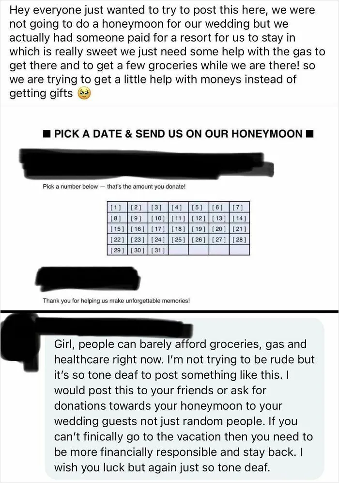 Bride Asks For Donations | In The Town Group Page