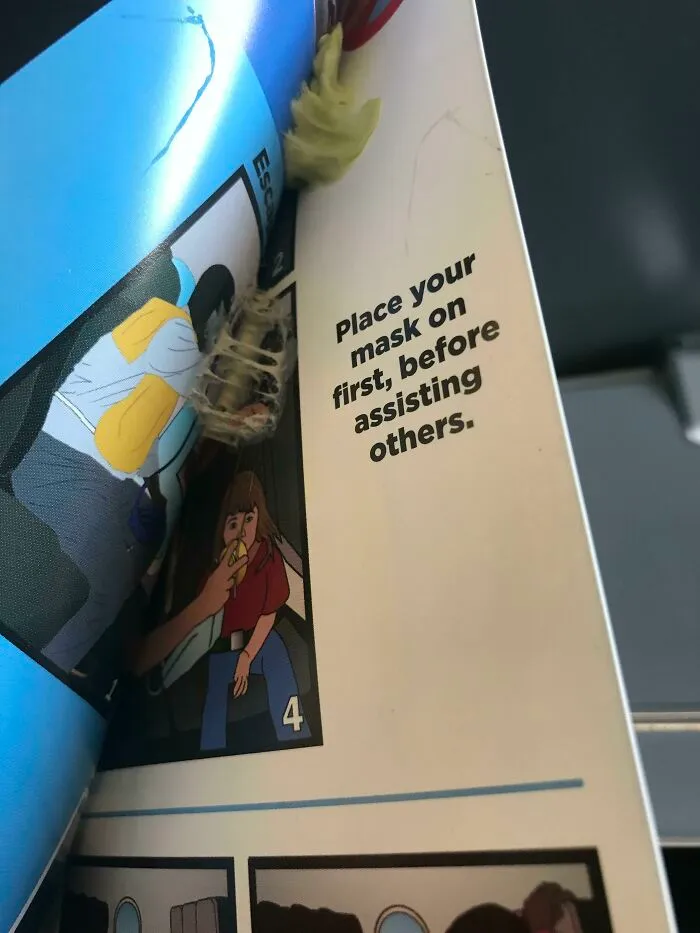 Inside Of An Airplane Emergency Pamphlet. Very Classy