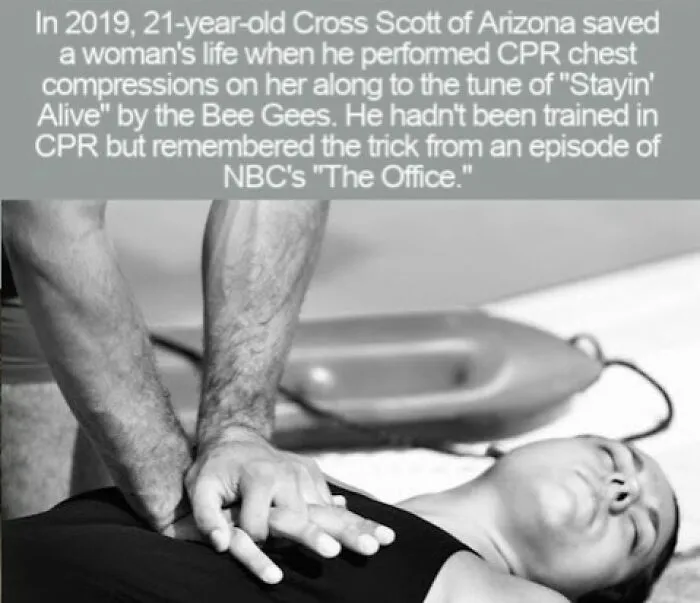 Black and white photo of hands performing life-saving CPR, featured in interesting facts.