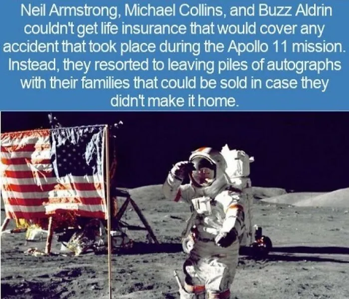 An astronaut saluting near the US flag on the moon, a classic quiz night interesting fact.