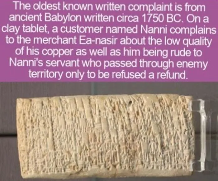 Interesting facts about the ancient Babylonian clay tablet representing the oldest known written complaint.