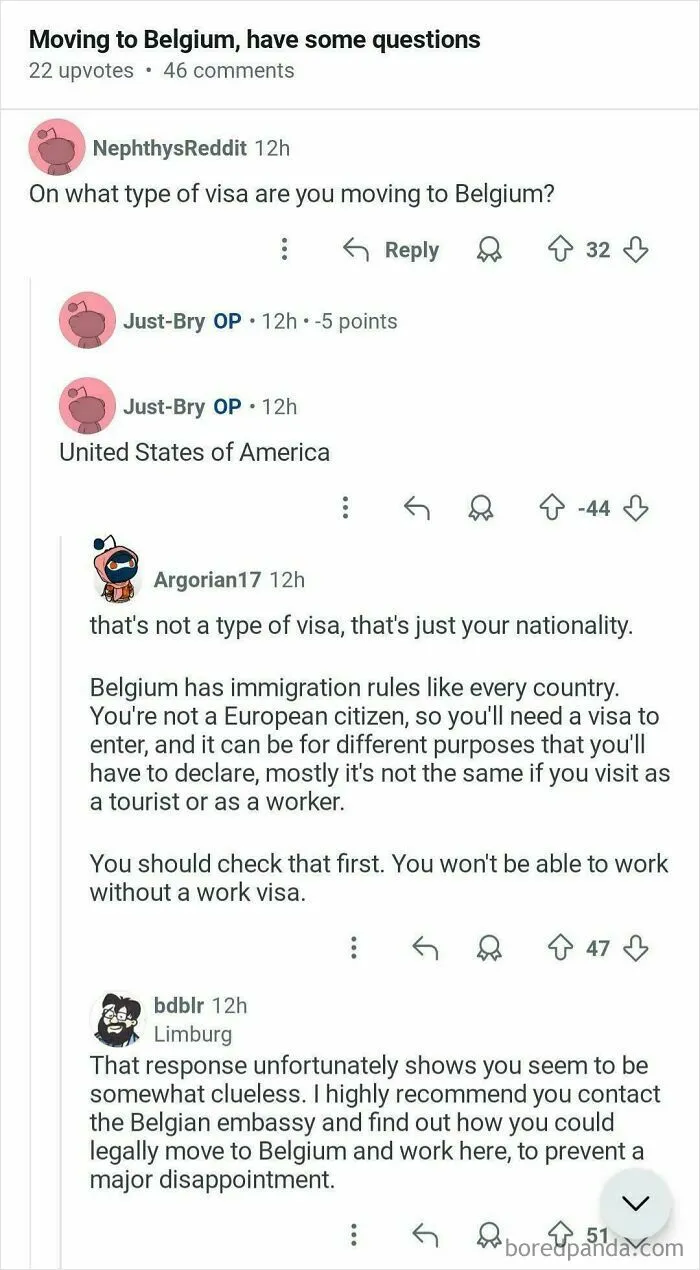 Online discussion snippet where Americans confidently posted that United States of America is a type of visa.