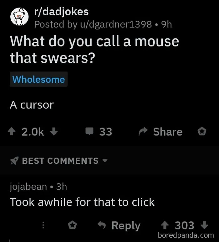 Dad joke asking what you call a mouse that swears answered as a cursor
