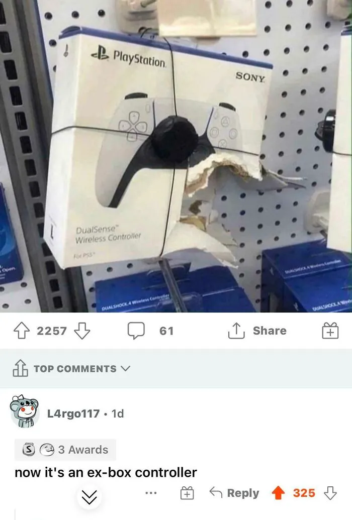 Sarcasm about damaged PlayStation controller box called ex-box controller
