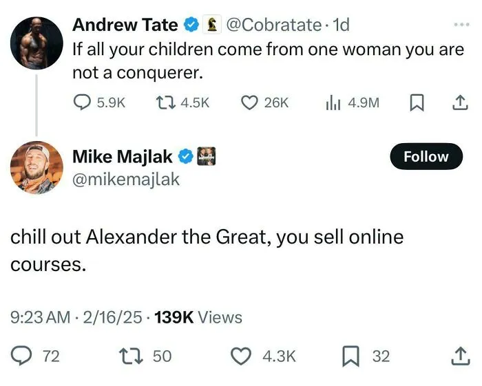 Sarcastic reply mocking conqueror claim by online course seller