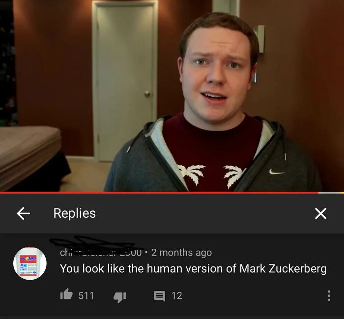 Sarcastic comment comparing man to human version of Mark Zuckerberg