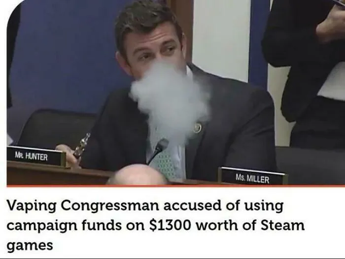 Congressman vaping in office accused of misusing campaign funds on Steam games