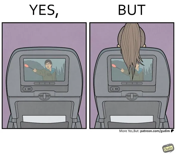 Yes, but comic showing airplane seat with and without a passenger's hair