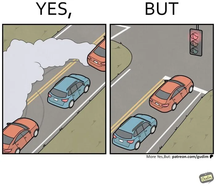 Yes but comic of cars producing smoke and waiting at a traffic light