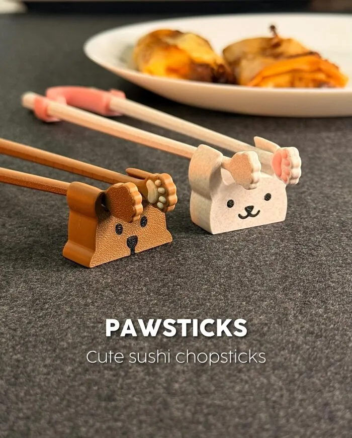 Cute sushi chopsticks with 3D printed animal paws