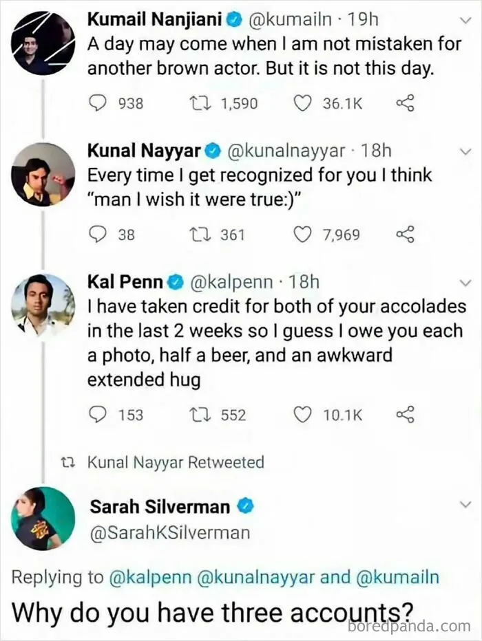Funny Twitter exchange about actors with sarcasm in social media