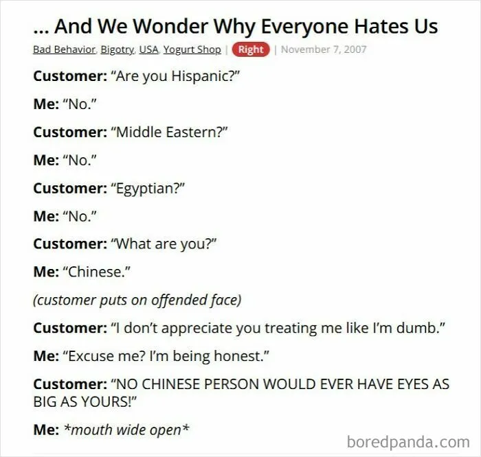 Customer questions ethnicity in yogurt shop leading to offensive remarks