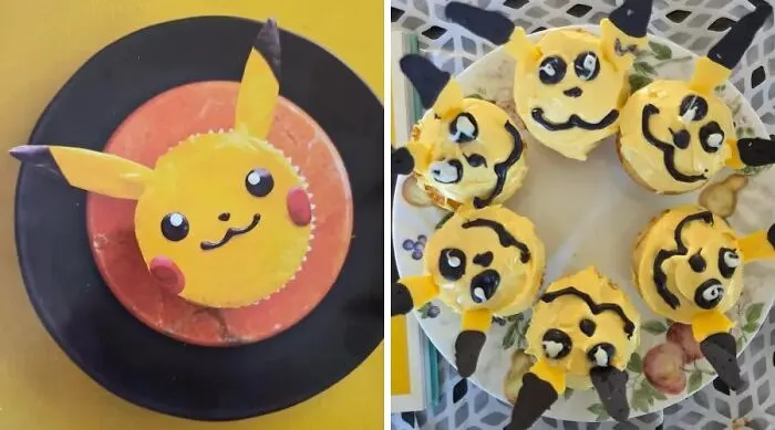 Perfect Pikachu cupcake versus poorly executed Pikachu cupcakes cooking fail