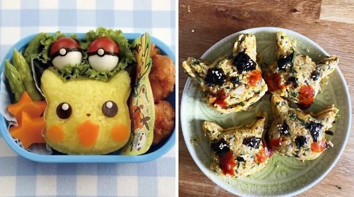 Cute Pikachu bento versus poorly made Pikachu rice shape cooking fail