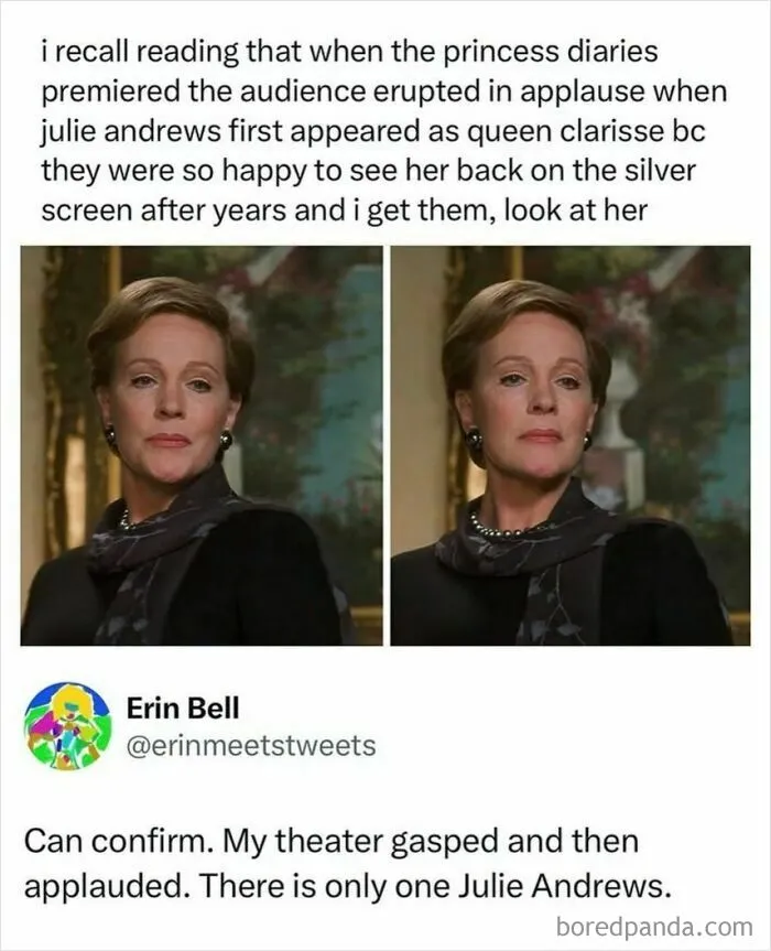 Tweet praising Julie Andrews with images from Princess Diaries movie