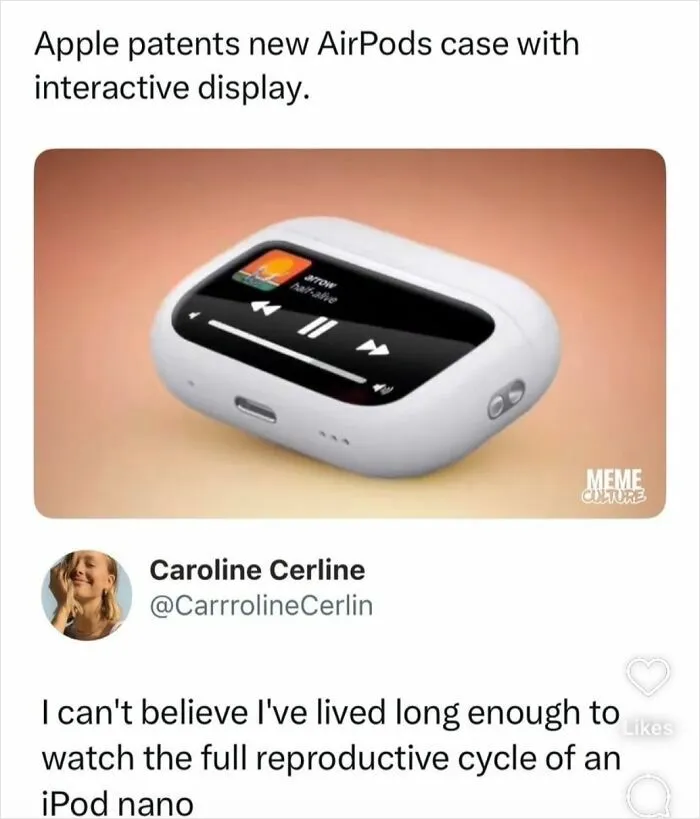Apple AirPods case with interactive display patent meme