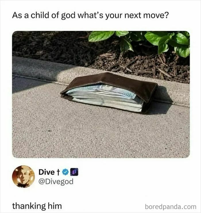 Meme showing a thick wallet with money as a funny meme about next move