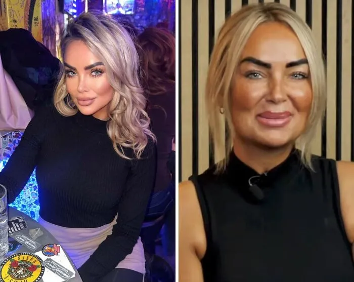 A woman in filtered versus raw image showing Instagram reality