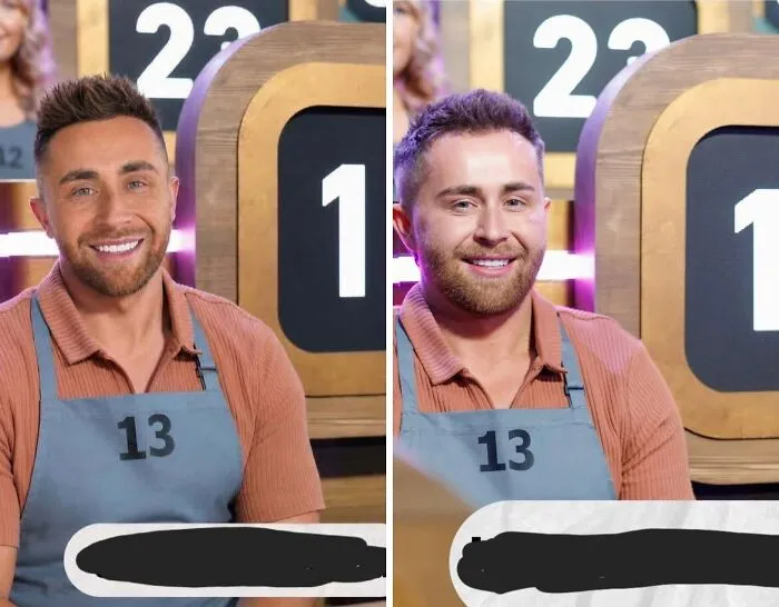 Side-by-side of a man edited and unedited highlighting Instagram reality