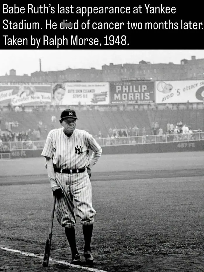 A remarkable photo showing the past as Babe Ruth makes his last appearance at Yankee Stadium