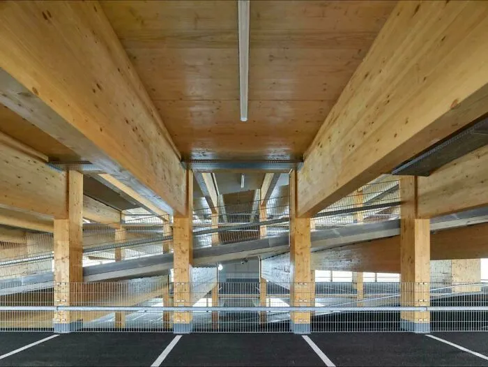 A multi level wooden parking garage representing the world's best infrastructure