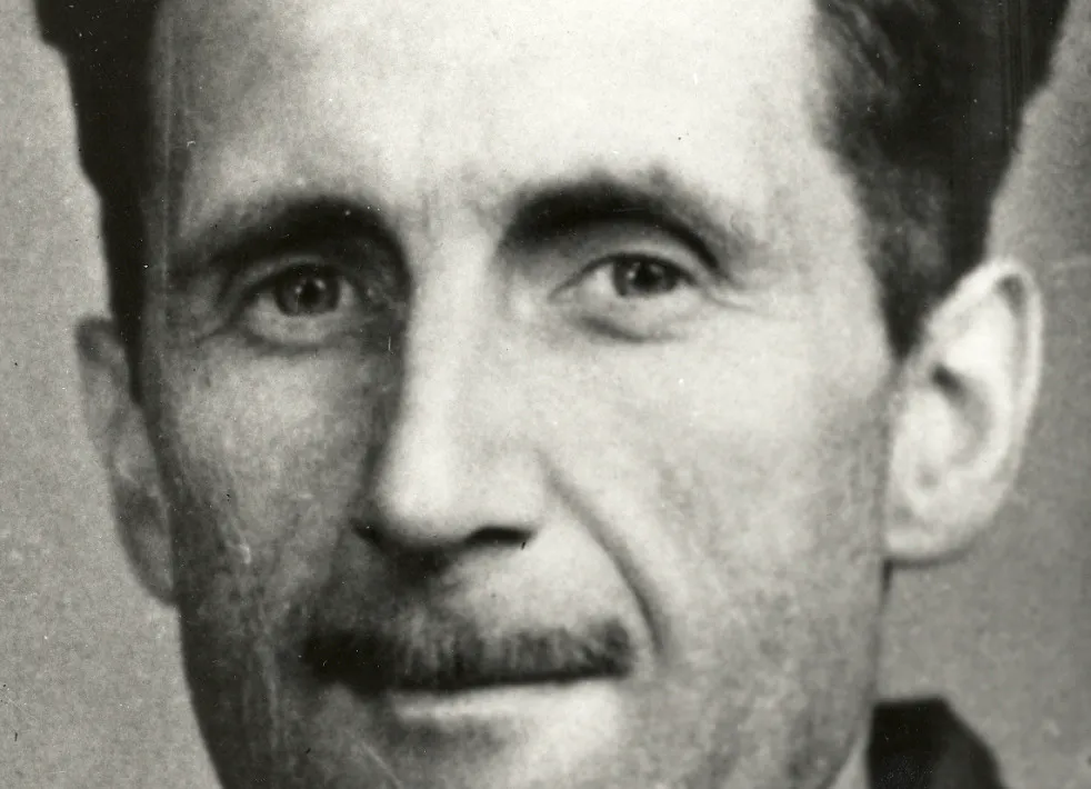 Vintage black and white portrait of author George Orwell