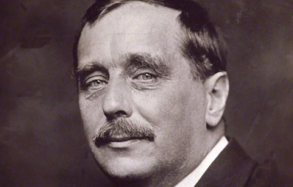 Sepia-toned portrait photograph of English author H. G. Wells