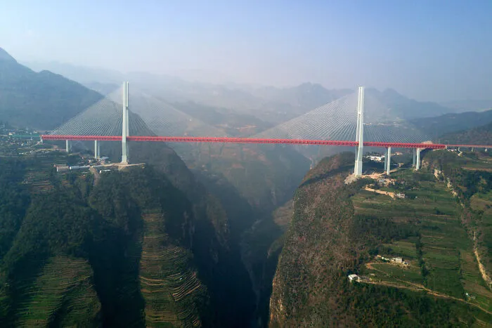 The Beipanjiang Bridge, Spanning The Nizhu River In China At A Height Of 565 Metres [1500x1000]