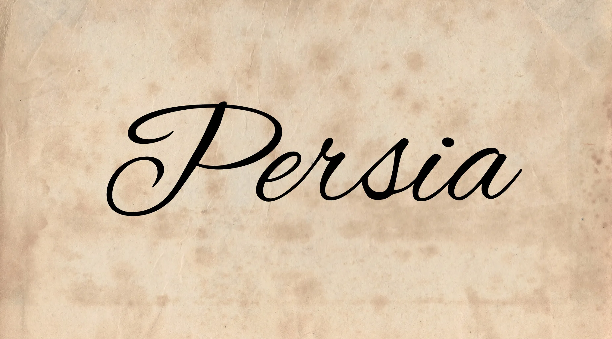 The word Persia elegantly written in cursive script on a vintage, textured paper background.