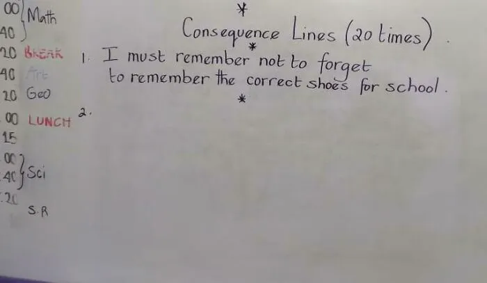 Punishment lines on a whiteboard, showcasing teachers who took their jobs way too seriously