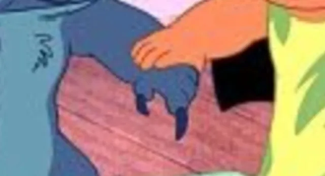 An extreme zoom-in of a blue Disney character with sharp claws holding a hand, perfect to guess the Disney character.