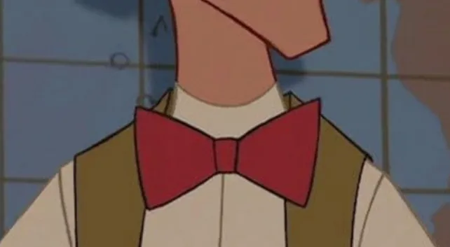 Milo Thatch wearing a red bow tie in a Disney character close-up challenge.